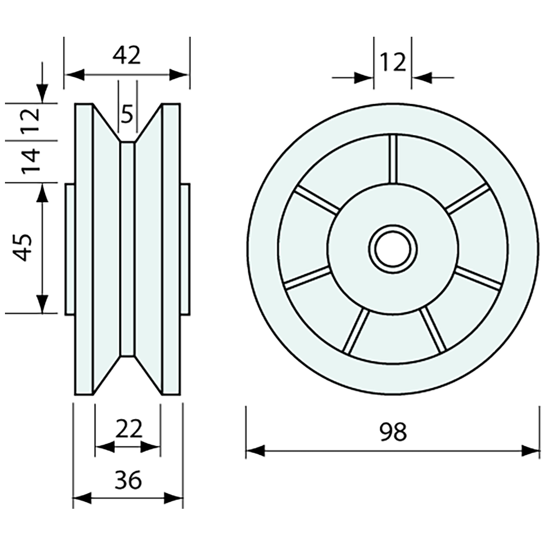 V Groove Wheel Nylon 100mm